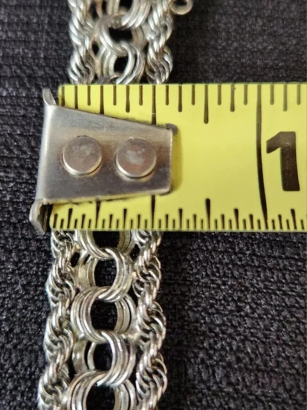 Vtg Sterling Silver Bracelet Wide Triple Row Twisted Rope Signed TC Box Clasp - Picture 10 of 14